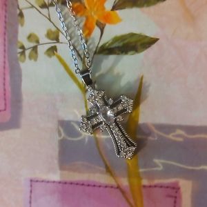 Cubic Zirconia Cross Charm Necklace
